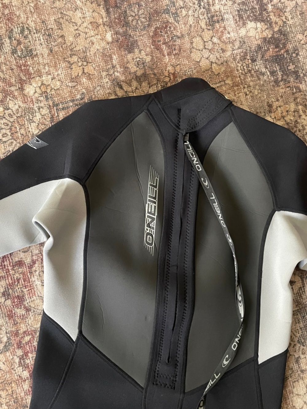 O'Neill Black & Gray Back-Zip Surf Wetsuit Top